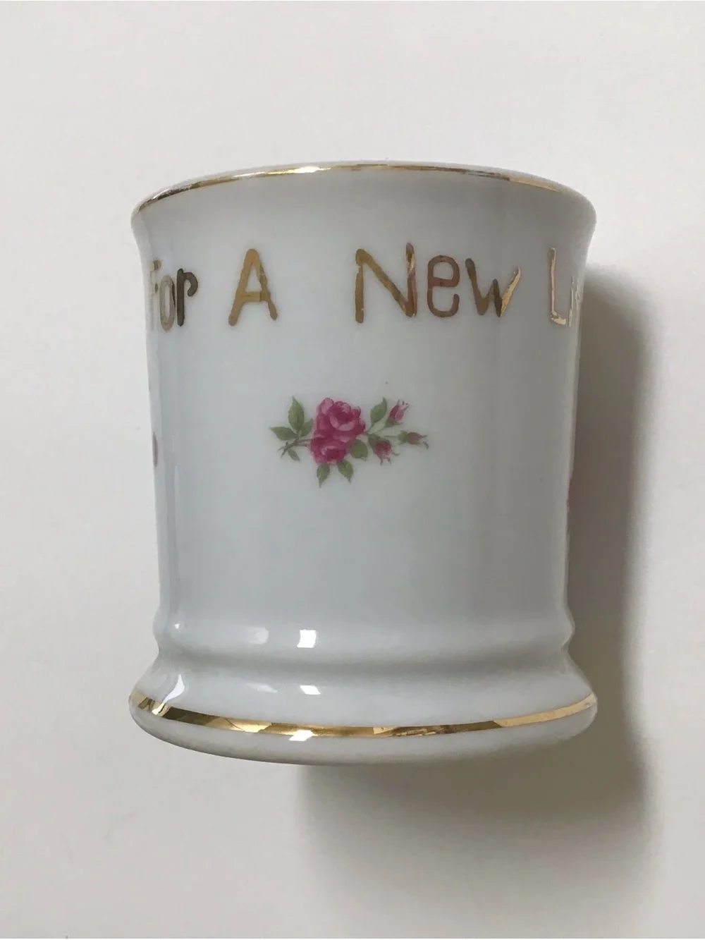 Vintage Shaving Mug FOR A LITTLE SHAVER Girl’s White Pink Roses Bouquet Ribbons